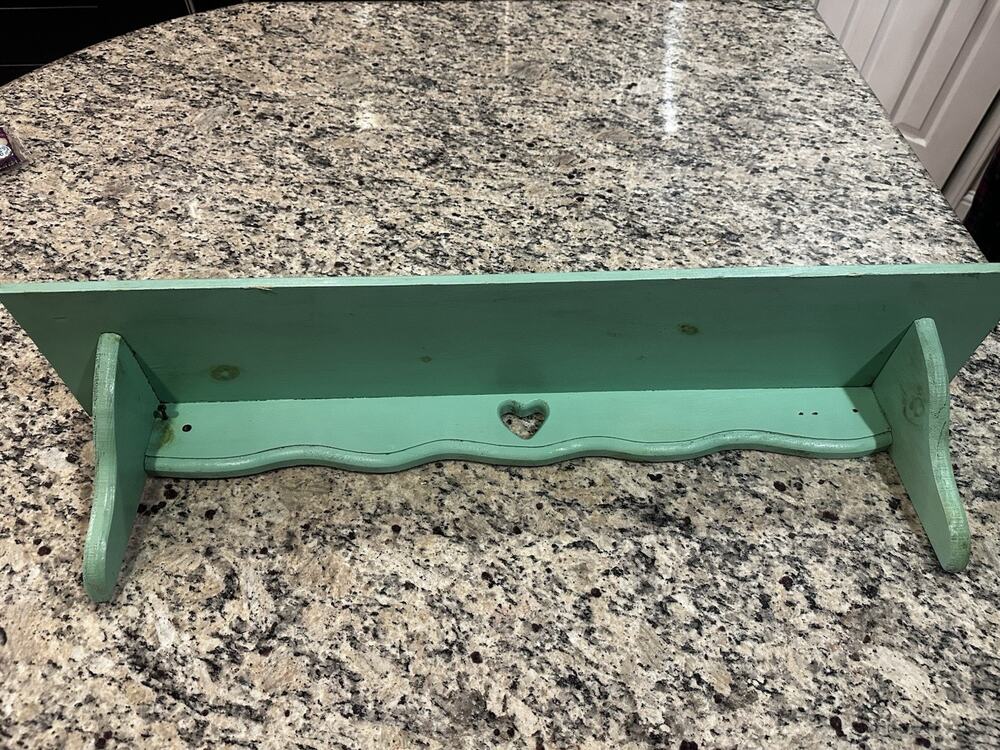 Vtg Wood Green Heart Cutout Shelf Cottage Core Decor Farmhouse 36 Inch
